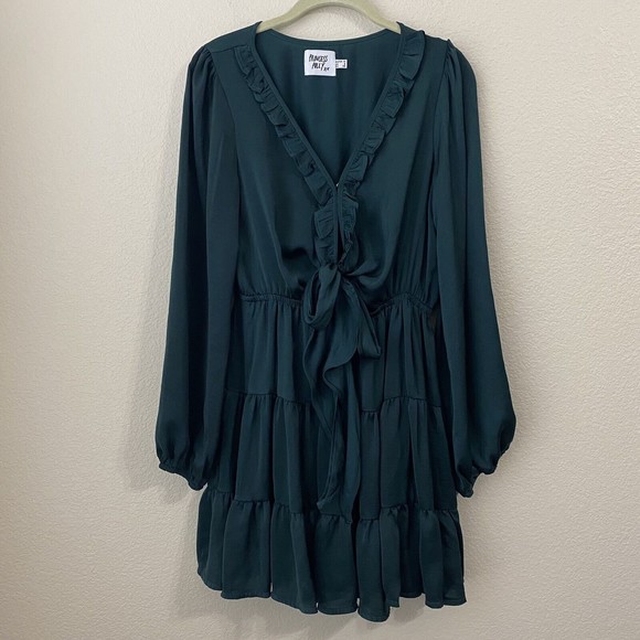 Princess Polly Dresses & Skirts - Princess Polly Womens Dress Size 6 Green Layered Tie Front n1
